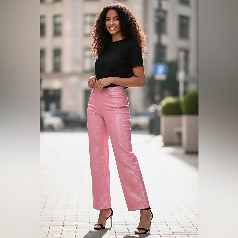 NWT! Alice + Olivia Pink Women Pink Rose Moc Croc Embossed Pants 10